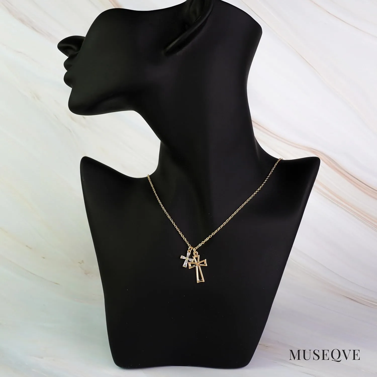 Double Cross Pendant Necklace for Women 14K Gold/Silver Plated Dainty CZ Diamond 2 Cross Charm Choker Delicate Faith Jewelry Religious Gifts [MXN]