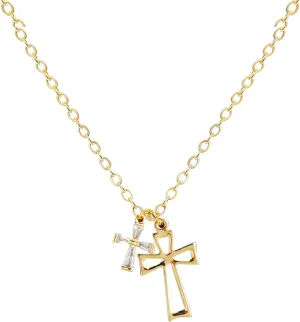 Double Cross Pendant Necklace for Women 14K Gold/Silver Plated Dainty CZ Diamond 2 Cross Charm Choker Delicate Faith Jewelry Religious Gifts [MXN]