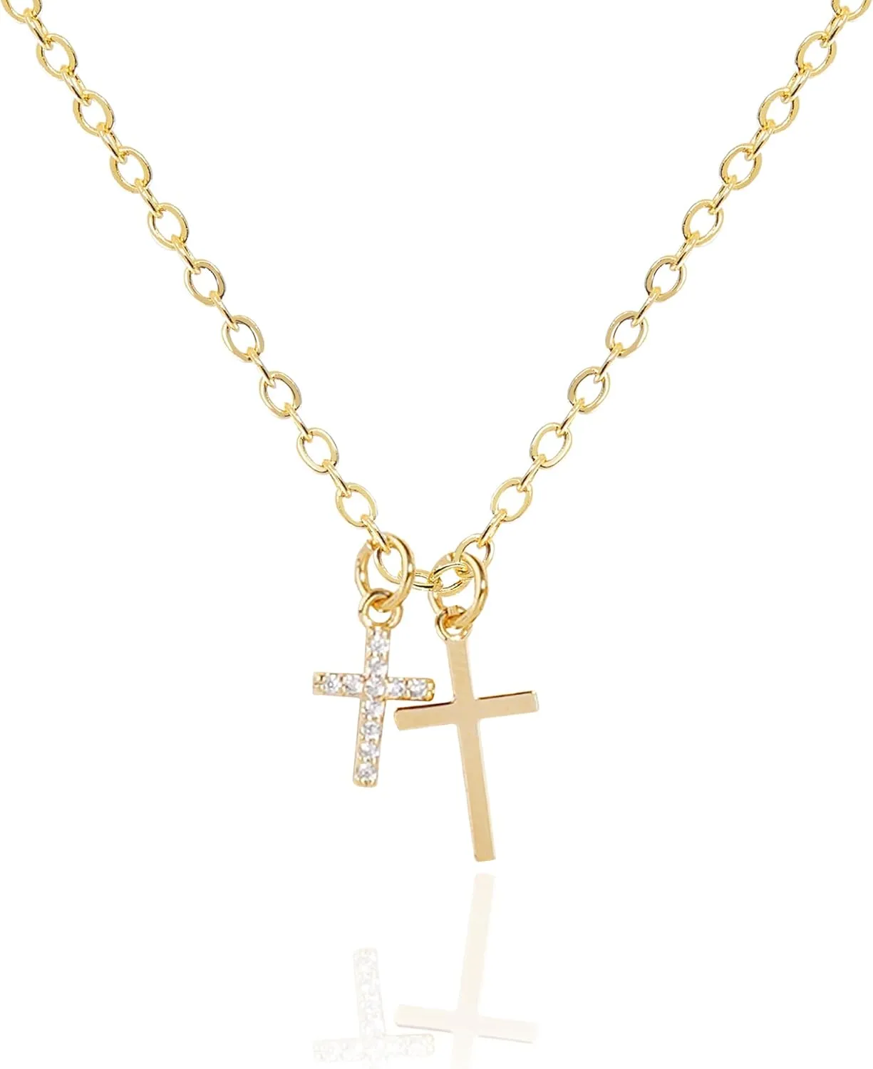 Double Cross Pendant Necklace for Women 14K Gold/Silver Plated Dainty CZ Diamond 2 Cross Charm Choker Delicate Faith Jewelry Religious Gifts [MXN]