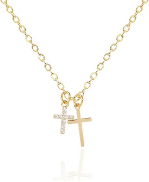 Double Cross Pendant Necklace for Women 14K Gold/Silver Plated Dainty CZ Diamond 2 Cross Charm Choker Delicate Faith Jewelry Religious Gifts [MXN]