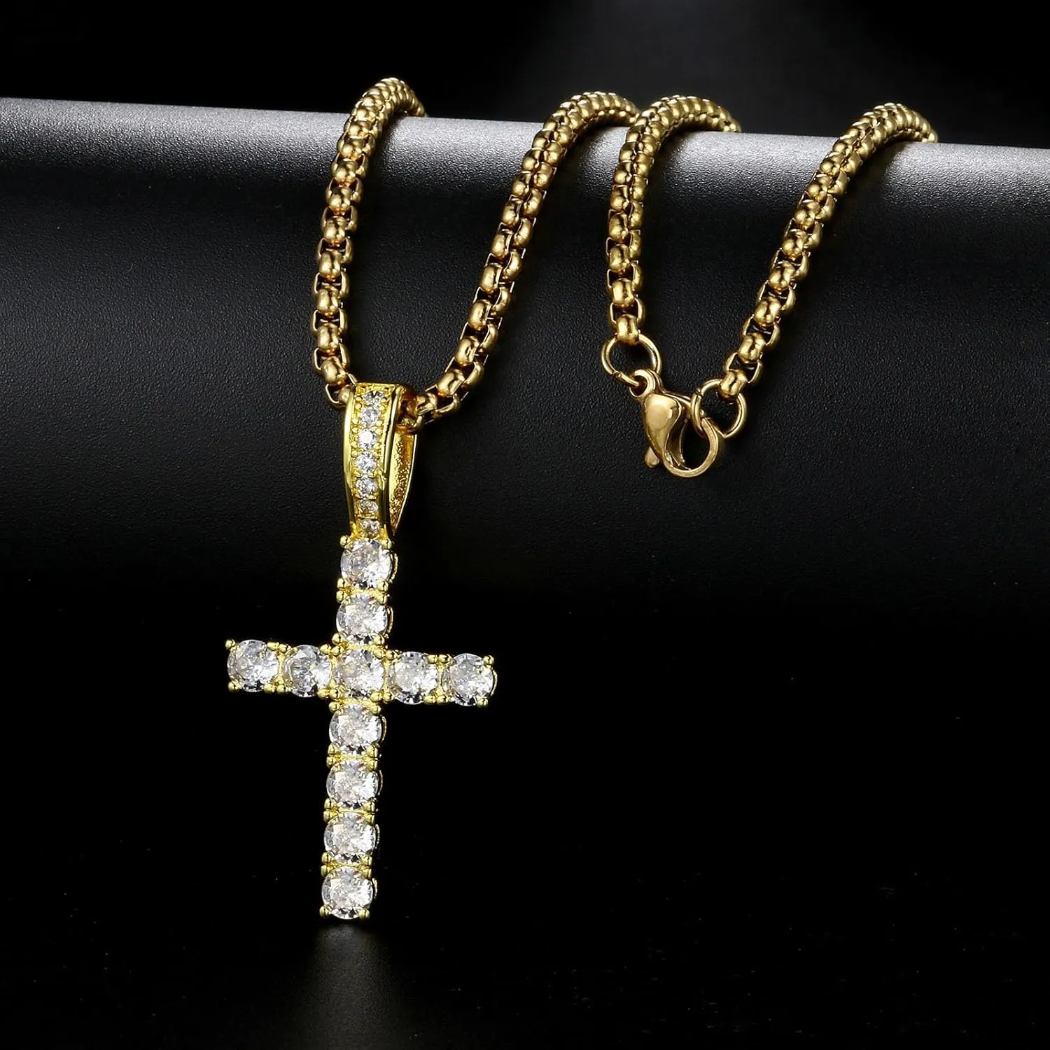 Double Fair Silver Cross Chain for Men Iced Out 5A  Cubic Zirconia Diamond Cross Pendant Necklace for Boy Stainless Steel Box Chains 182024 Inch Simple Jewelry Gifts