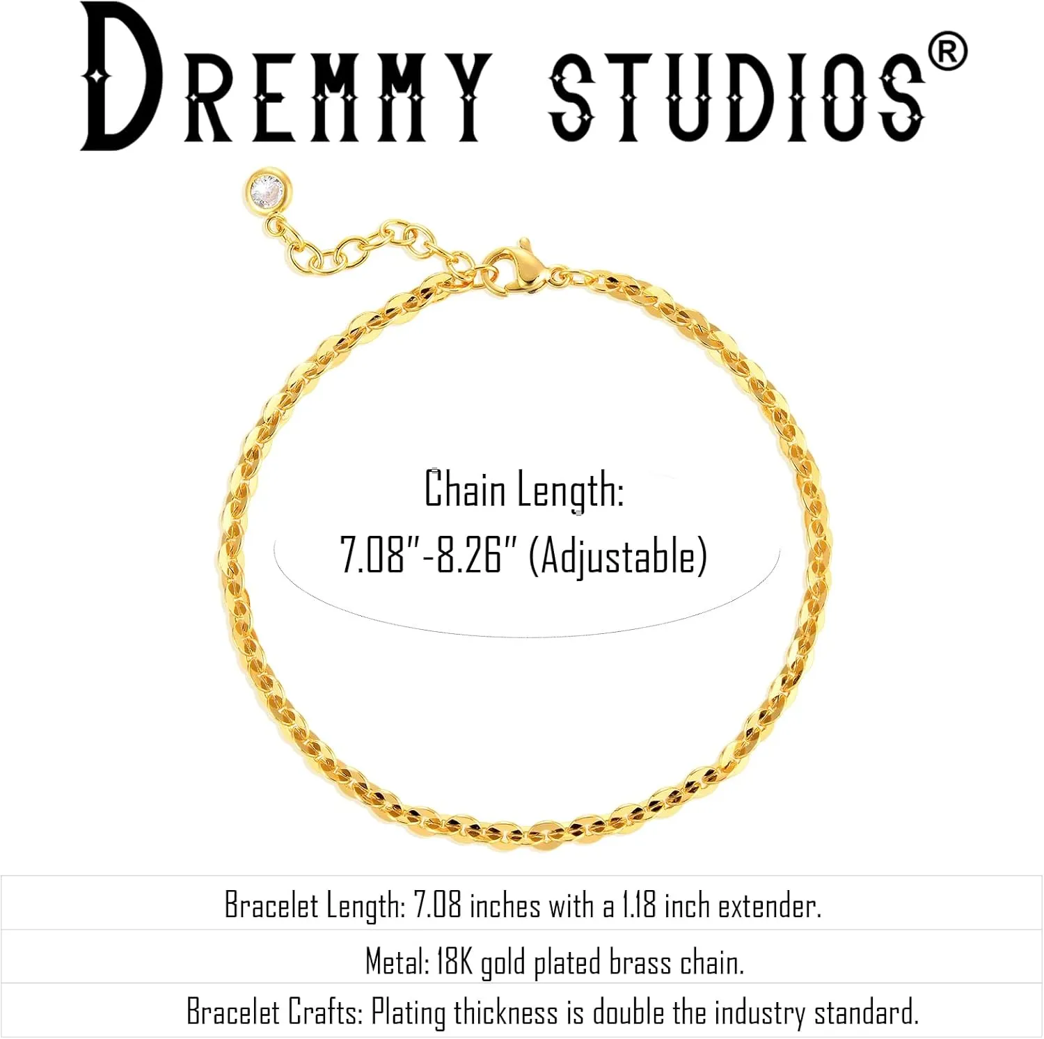 Dremmy Studios Gold Bracelet for Women 18K Gold Plated Dainty Paperclip Cubic Zirconia Disc Coin Star Cable Satellite Bead Pearl Simple Boho Minimalist Stacking Layered Link Jewelry Gift