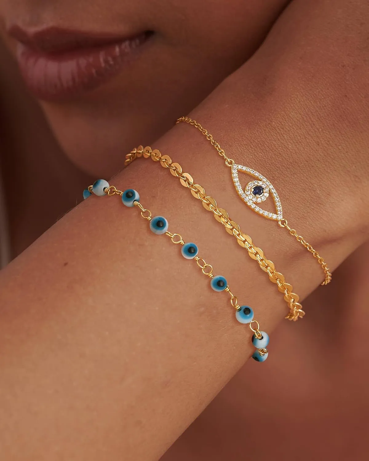 Dremmy Studios Gold Bracelet for Women 18K Gold Plated Dainty Paperclip Cubic Zirconia Disc Coin Star Cable Satellite Bead Pearl Simple Boho Minimalist Stacking Layered Link Jewelry Gift