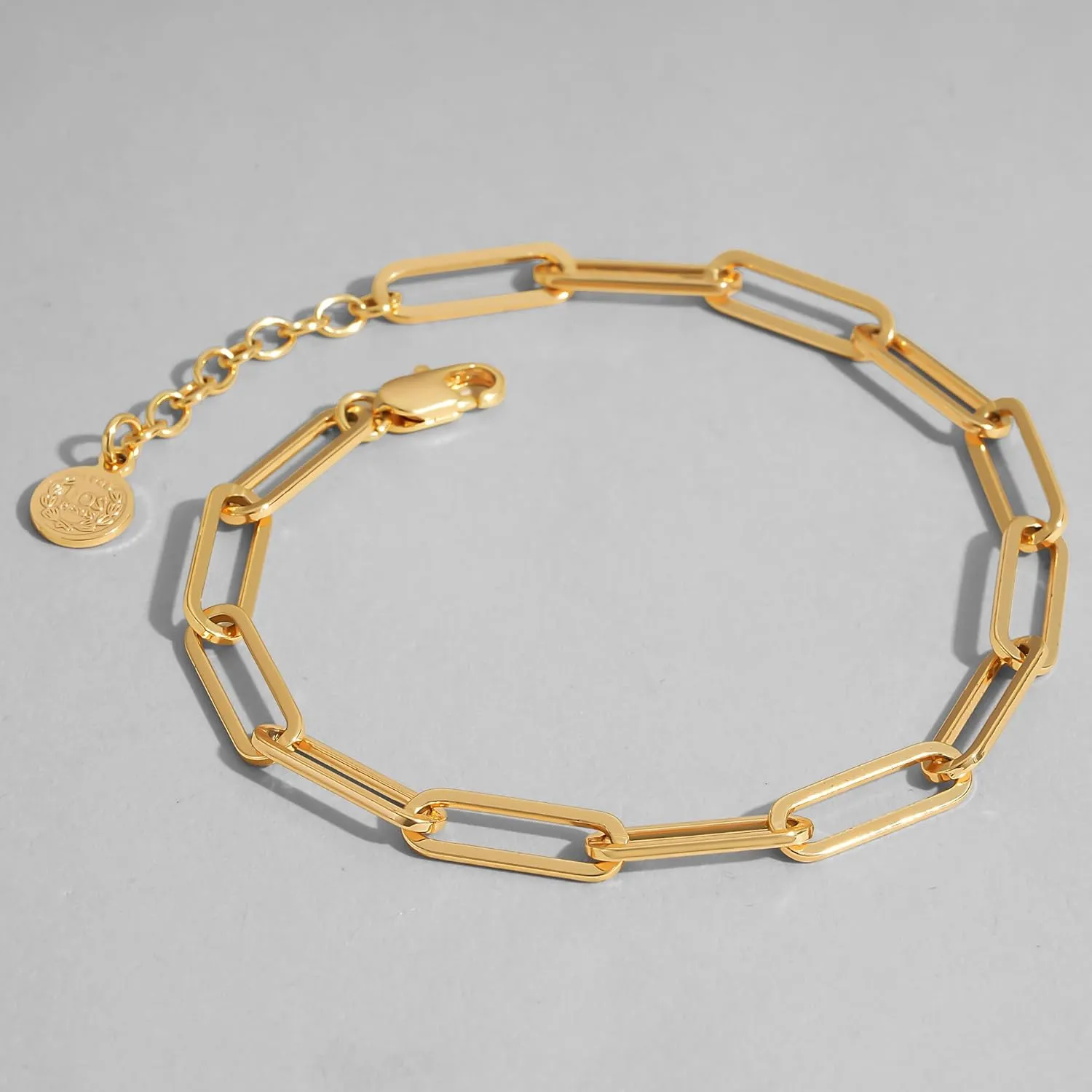 Dremmy Studios Gold Bracelet for Women 18K Gold Plated Dainty Paperclip Cubic Zirconia Disc Coin Star Cable Satellite Bead Pearl Simple Boho Minimalist Stacking Layered Link Jewelry Gift