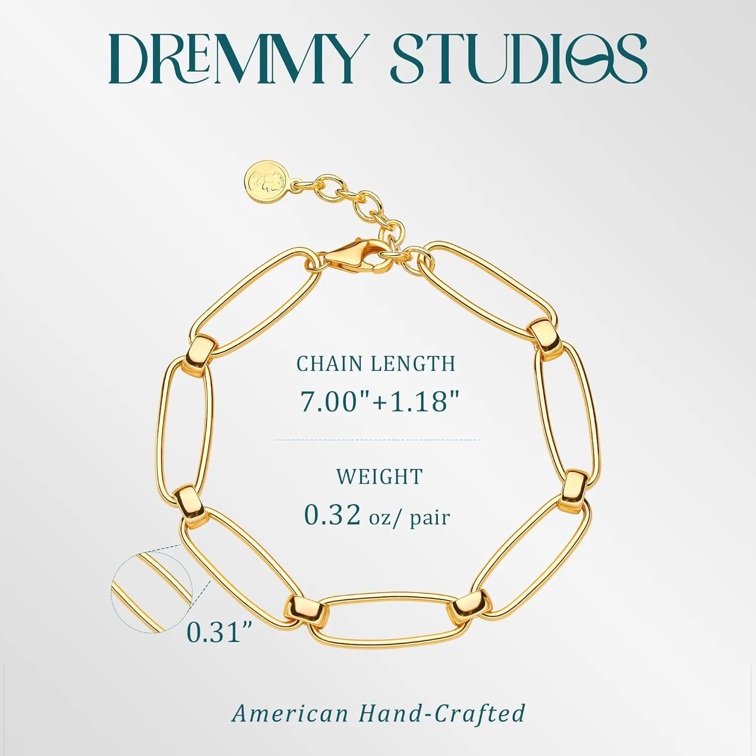 Dremmy Studios Gold Bracelet for Women 18K Gold Plated Dainty Paperclip Cubic Zirconia Disc Coin Star Cable Satellite Bead Pearl Simple Boho Minimalist Stacking Layered Link Jewelry Gift
