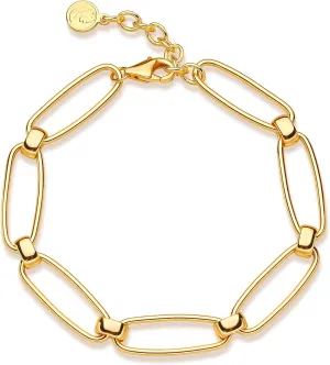 Dremmy Studios Gold Bracelet for Women 18K Gold Plated Dainty Paperclip Cubic Zirconia Disc Coin Star Cable Satellite Bead Pearl Simple Boho Minimalist Stacking Layered Link Jewelry Gift