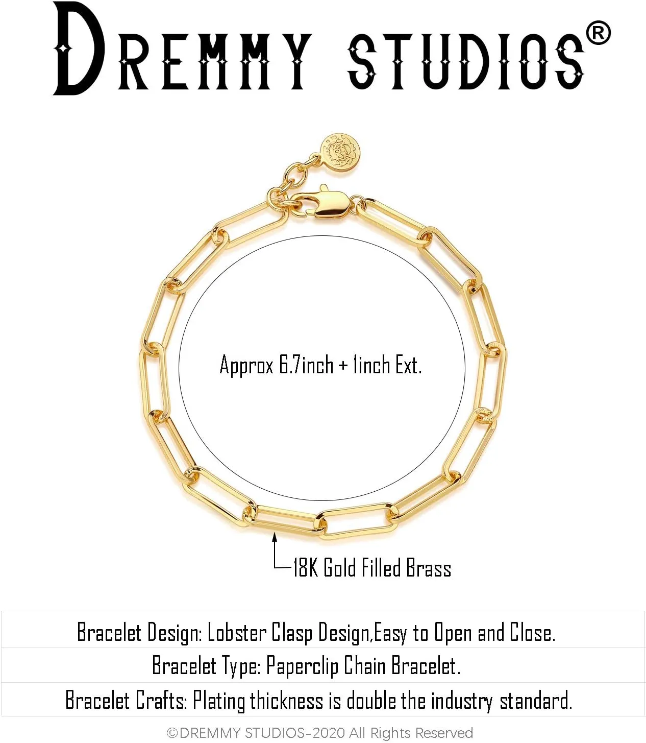 Dremmy Studios Gold Bracelet for Women 18K Gold Plated Dainty Paperclip Cubic Zirconia Disc Coin Star Cable Satellite Bead Pearl Simple Boho Minimalist Stacking Layered Link Jewelry Gift