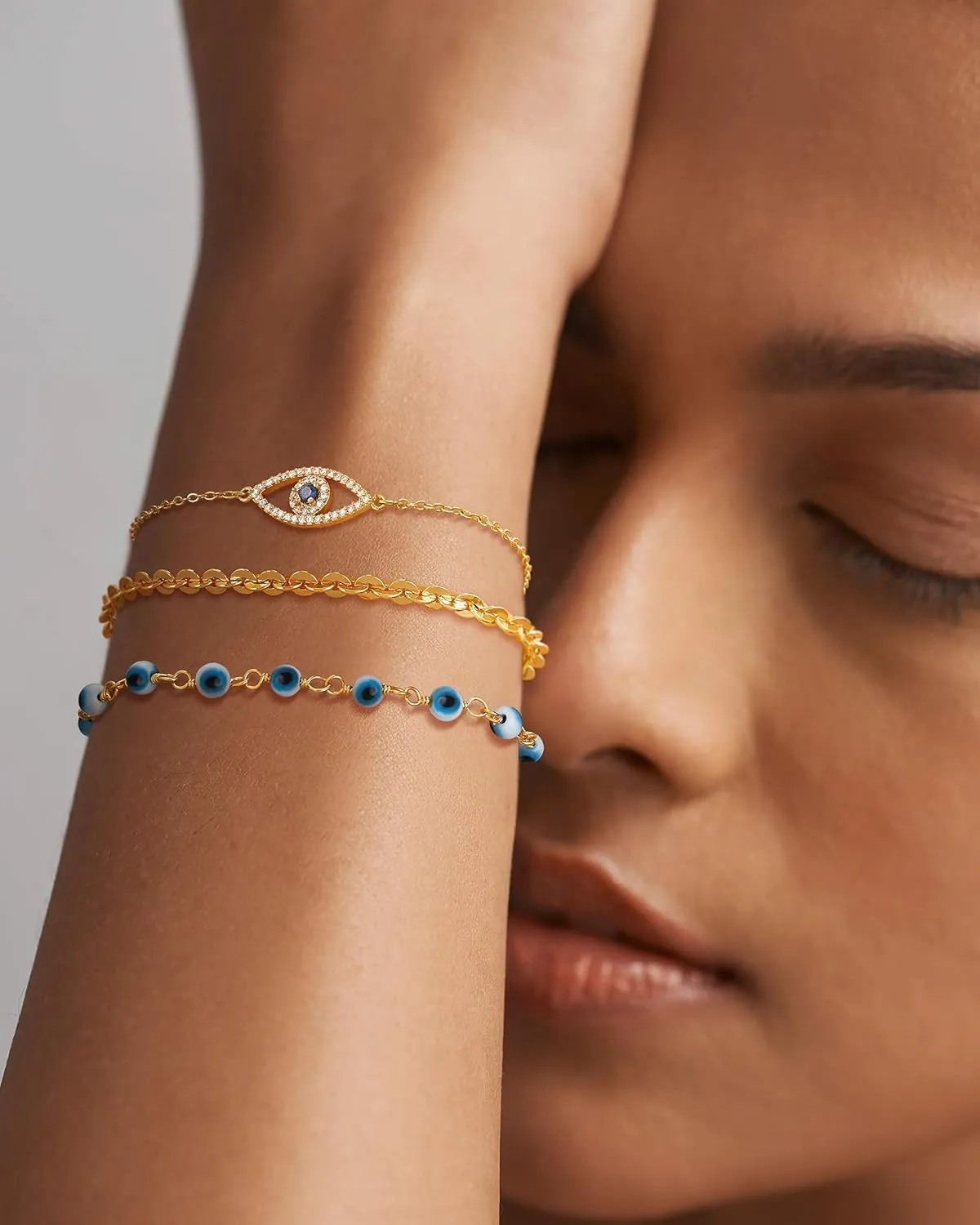 Dremmy Studios Gold Bracelet for Women 18K Gold Plated Dainty Paperclip Cubic Zirconia Disc Coin Star Cable Satellite Bead Pearl Simple Boho Minimalist Stacking Layered Link Jewelry Gift