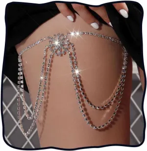 Dresbe Layered Rhinestone Leg Chain Silver Snowflake Body Chains Ballerina Thigh Chain Party Bikini Body Jewelry Accessories for Women