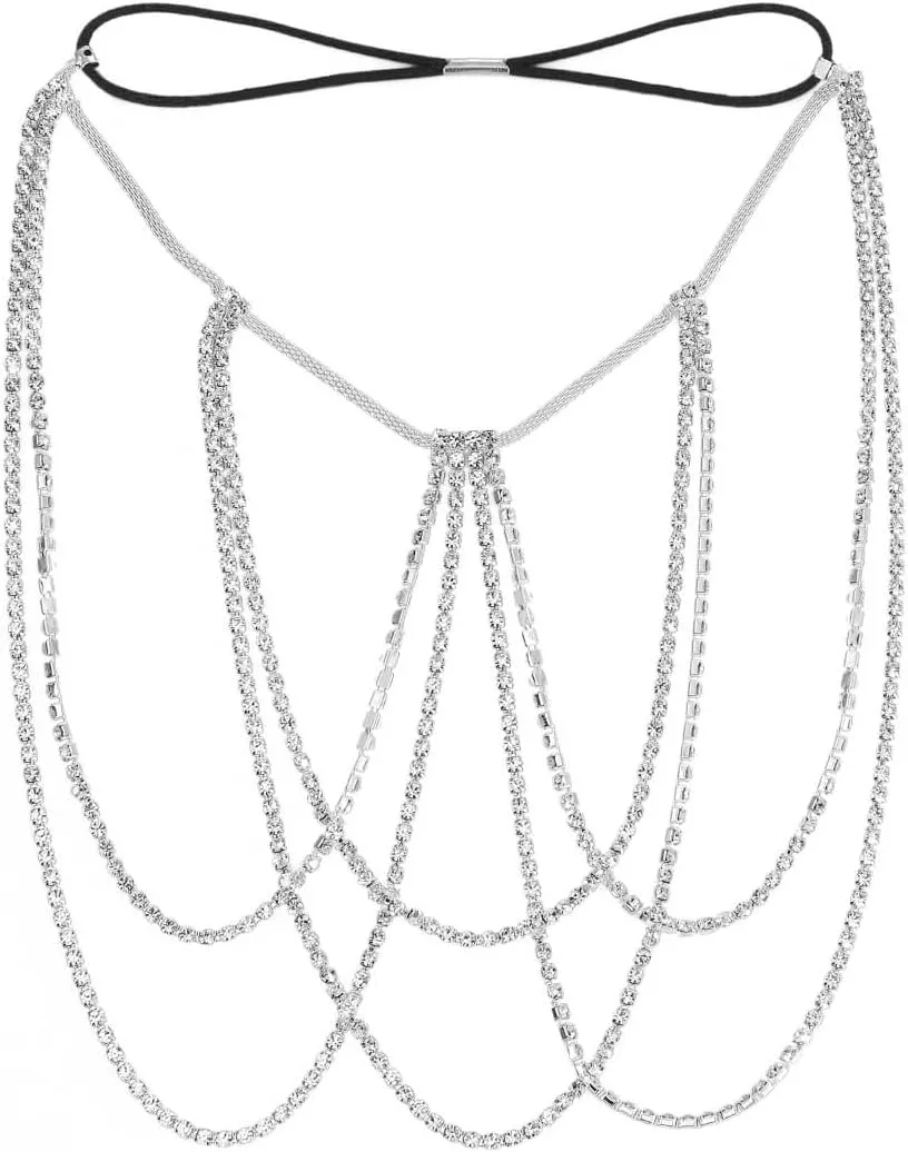 DRESBE Rhinestone Thigh Chain Jewelry Silver Leg Chains Body Accessories for Women