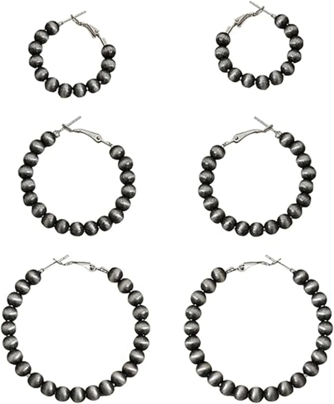 Dreuyet 3 Pairs Western Navajo Hoop Pearl Earrings for Women Vintage Cowgirl Beaded Pearl Earrings Tribe Western Bohemian