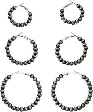 Dreuyet 3 Pairs Western Navajo Hoop Pearl Earrings for Women Vintage Cowgirl Beaded Pearl Earrings Tribe Western Bohemian