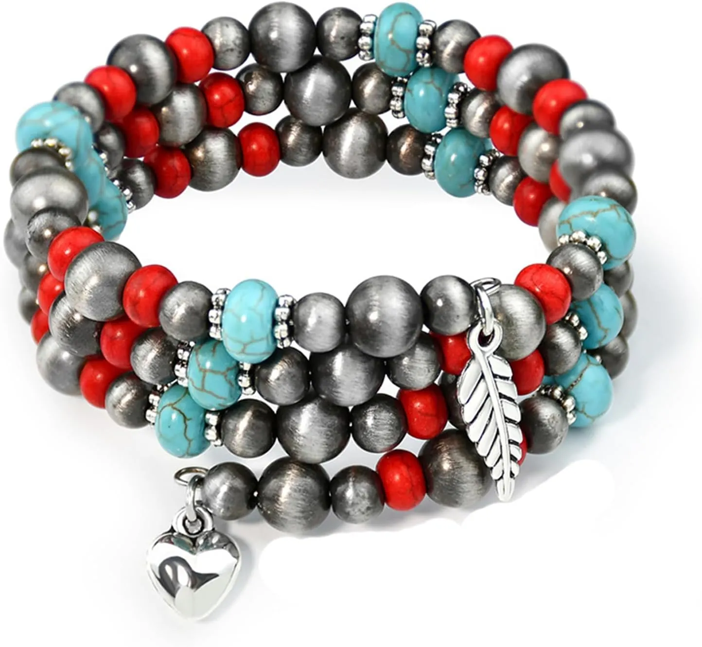 Dreuyet Navajo Pearl Bracelet Western Turquoise Jewelry for Men Women Vintage Multilayered Beaded Pearl Stackable Stretch Strand Layered Bracelets Bohemian Jewelry