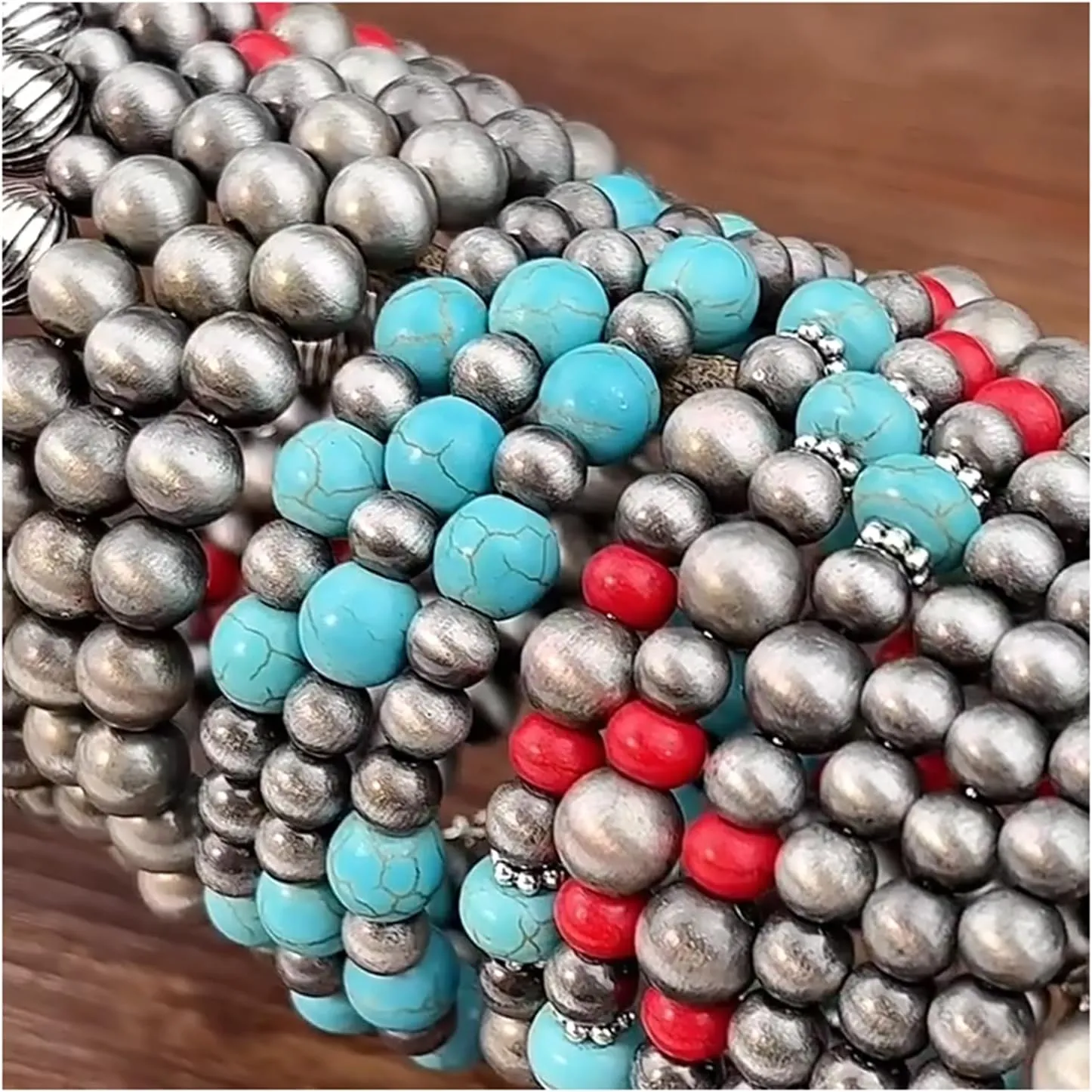 Dreuyet Navajo Pearl Bracelet Western Turquoise Jewelry for Men Women Vintage Multilayered Beaded Pearl Stackable Stretch Strand Layered Bracelets Bohemian Jewelry