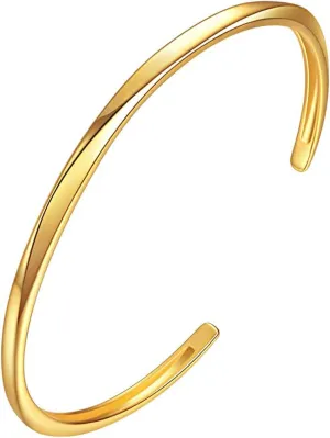 E Gold Bracelets for Women, 14K Gold Plated Bangles Bracelets with Cubic Zirconia Stones Lightweight Everyday Jewelry for Valentine's Day Wedding Birthday