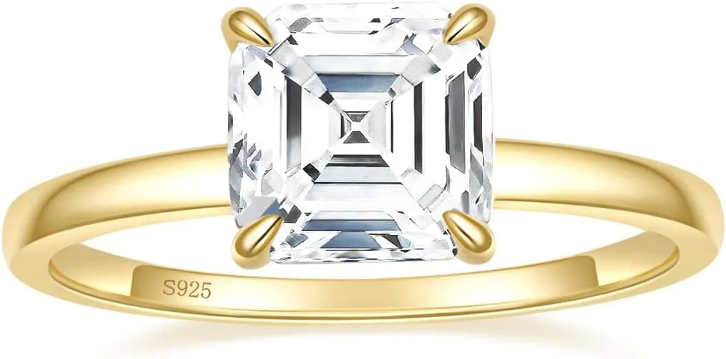 EAMTI 2.5CT Asscher Cut Engagement Rings for Women Cubic Zirconia CZ 925 Sterling Silver Wedding Rings for Her Solitaire Promise Wedding Bands Size 3-11
