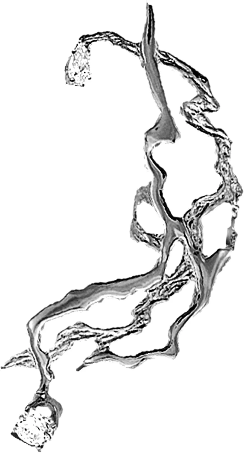 Ear Charms 'Lightning Storm' Double CZ Ear Cuff is a Striking Non-Pierced Earring Full Ear in Rhodium on Silver