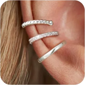 Ear Cuff Earrings for Women Non Piercing: 14k Gold/Silver Plated Clip on Earrings Stacks Fake Helix Cartilage Earrings Hypoallergenic Cubic Zirconia Cuff Chain Earrings for Non Pierced Ears