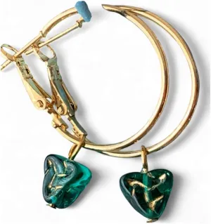Earrings Gold Lever Back Hoop Dangle Green Earrings Irish Vintage Metal Tone Dangle Drop Lightweight Geometric Hoop Jewelry With Crystal Accents Minimalist For Everyday or Party