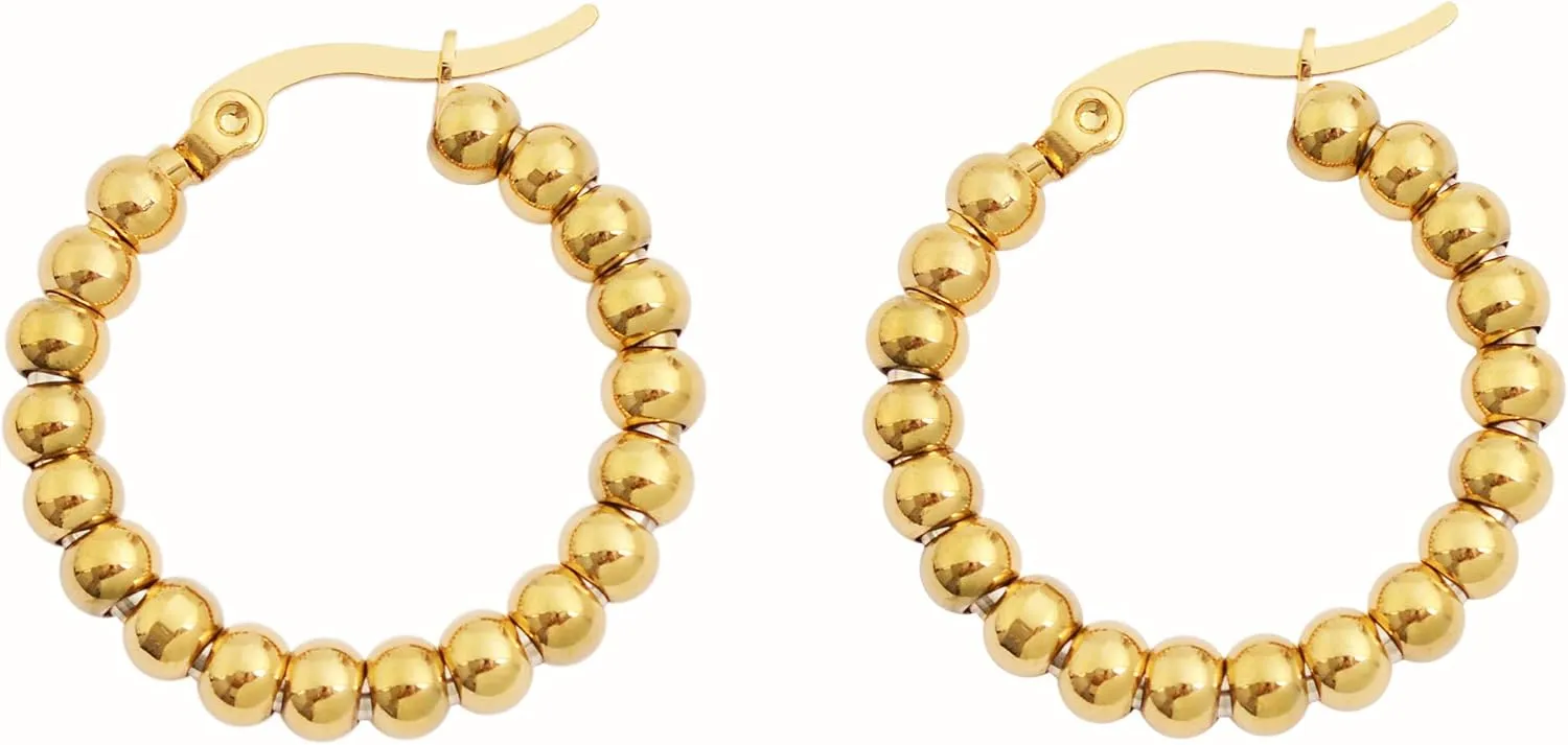 Edforce Stainless Steel Beads Hoop Earrings (27mm)