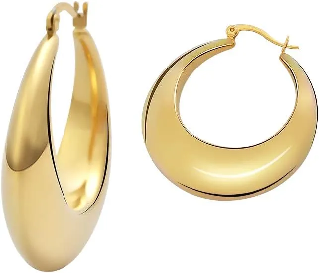 Edforce Stainless Steel Chunky Large Thick Rounded Tube Hoop Earrings