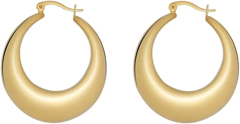 Edforce Stainless Steel Chunky Large Thick Rounded Tube Hoop Earrings