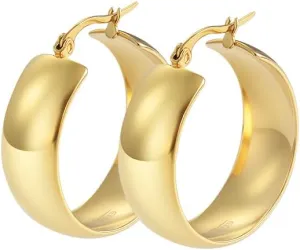 Edforce Stainless Steel Women's 10mm Width Square Edge Large Hoop Earrings