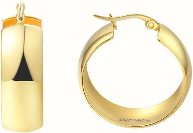 Edforce Stainless Steel Women's 10mm Width Square Edge Large Hoop Earrings