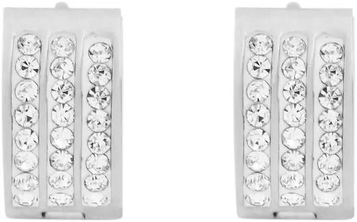 Edforce Stainless Steel Women's 3 Rows of 8 AAA Cubic Zirconia Stones Huggie Hoop Earrings