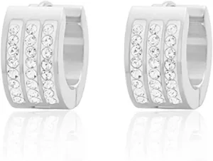 Edforce Stainless Steel Women's 3 Rows of 8 AAA Cubic Zirconia Stones Huggie Hoop Earrings