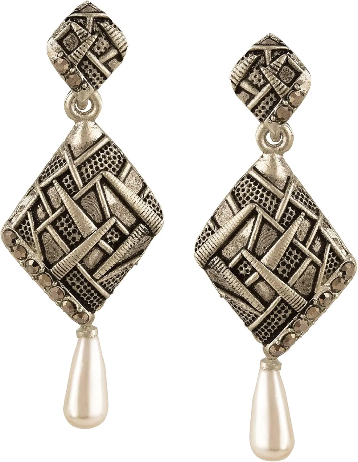 Efulgenz Boho Vintage Antique Ethnic Gypsy Tribal Indian Oxidized Silver Dangle Pearl Drop Earrings Jewellery