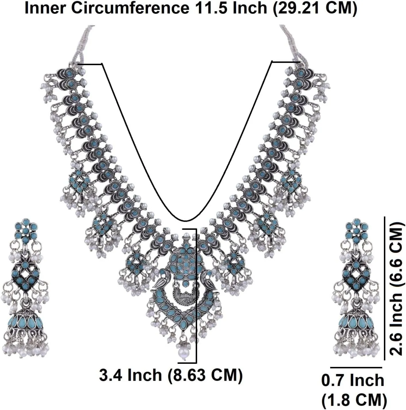 Efulgenz Choker Necklace and Earrings Indian Oxidized Jewelry Set for Women Antique Bohemian Faux Pearl Crystal Stone Necklace Jhumka Jhumki Earrings Wedding Fashion Jewelry for Women