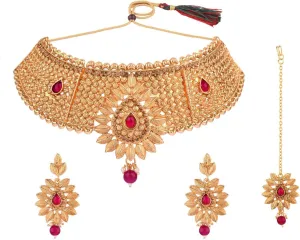 Efulgenz Gold Tone Choker Indian Jewelry Sets for Women Traditional Crystal Kundan Stone Pearl Wedding Choker Necklace Earrings Maang Tikka Jewelry Set Indian Bridal Jewelry