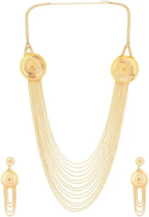 Efulgenz Gold Tone Indian Jewelry Sets for Women Dubai Style Necklace Set Gold Tone Floral Multilayer Necklace Earrings Indian Bridal Jewelry for Wedding Fashion Jewelry