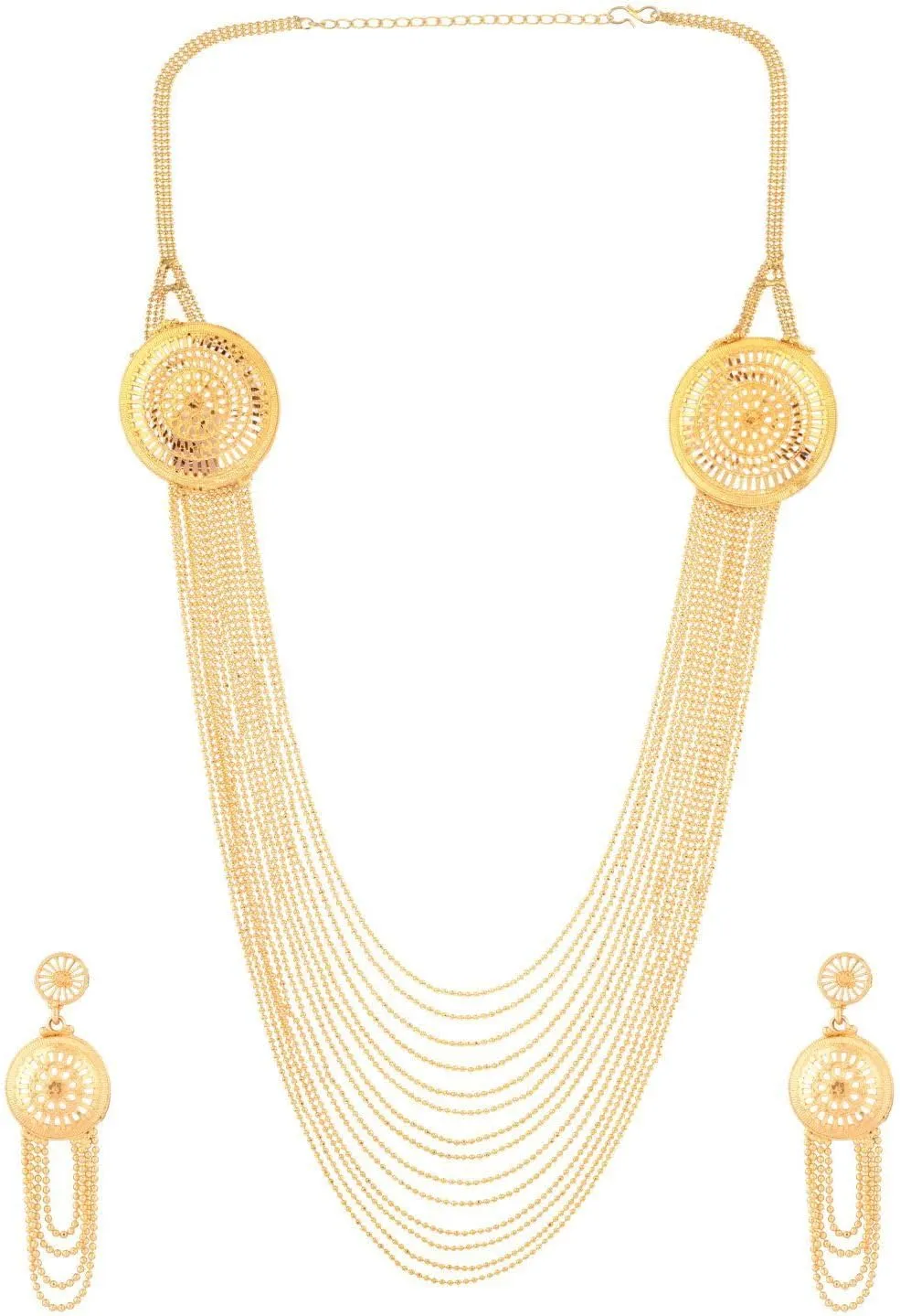 Efulgenz Gold Tone Indian Jewelry Sets for Women Dubai Style Necklace Set Gold Tone Floral Multilayer Necklace Earrings Indian Bridal Jewelry for Wedding Fashion Jewelry
