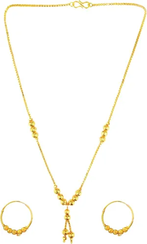 Efulgenz Gold Tone Indian Jewelry Sets for Women - Dubai Style Necklace Set with Indian Gold Tone Metal Beaded Necklace and Hoop Earrings for Bridal Wedding Fashion