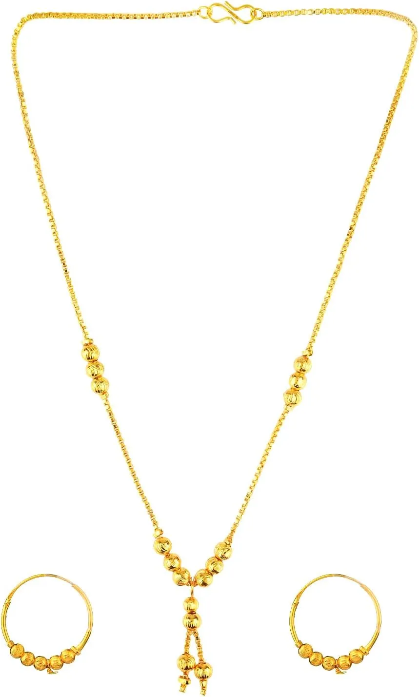 Efulgenz Gold Tone Indian Jewelry Sets for Women - Dubai Style Necklace Set with Indian Gold Tone Metal Beaded Necklace and Hoop Earrings for Bridal Wedding Fashion