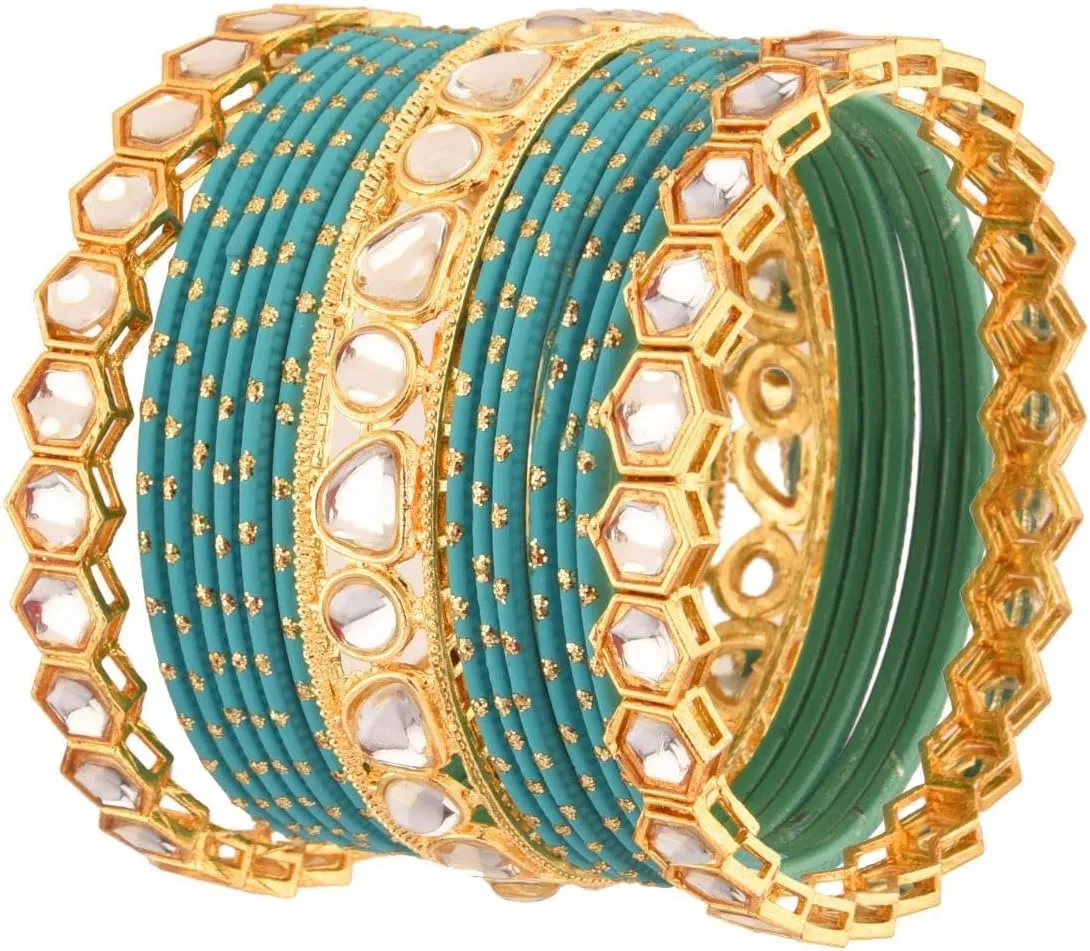 Efulgenz Indian Bangles for Women Faux kundan Bangles Bracelet for Women Dotted Textured Matte Metal Bangles Indian Jewelry Bollywood Fashion Statement Jewelry for Women