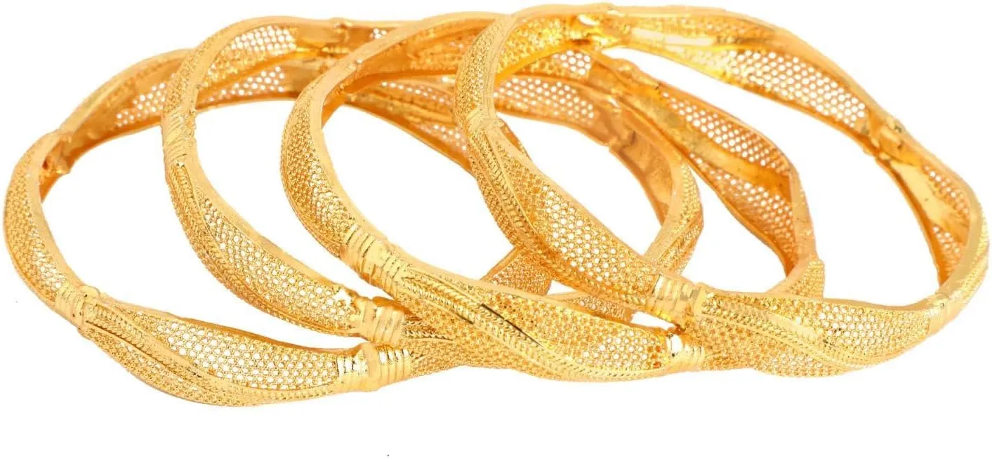 Efulgenz Indian Bangles for Women Gold Tone Dubai Style Bracelet Bangle Set Engraved Pattern Bridal Wedding Jewelry Bollywood Indian Bangles Bracelet Fashion Jewelry (4 Pcs)