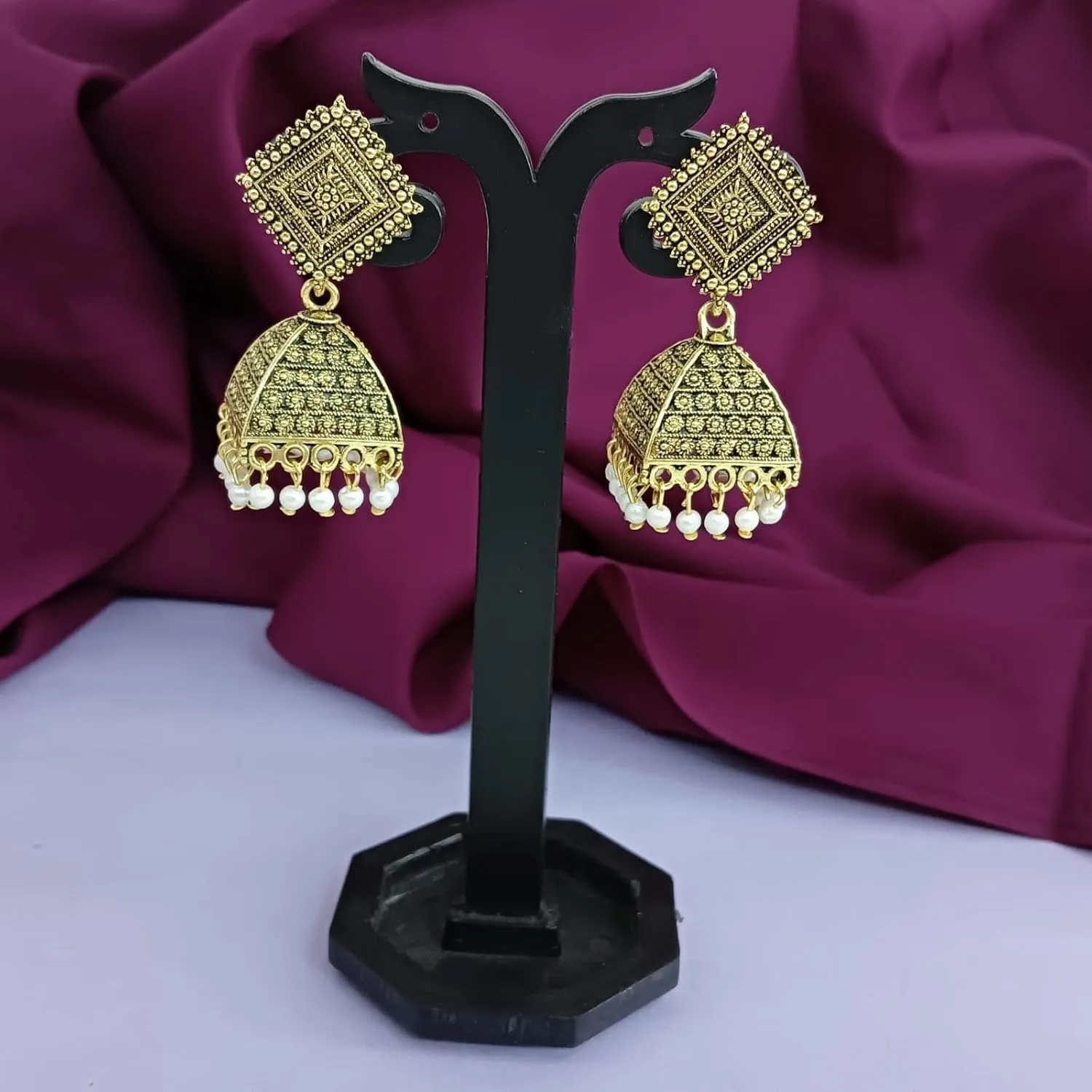 Efulgenz Indian Earring for Women Boho Vintage Antique Tribal Oxidized Faux Pearl Jhumka Jhumki Earring Bollywood Fashion Statement Earrings Jewelry for Women