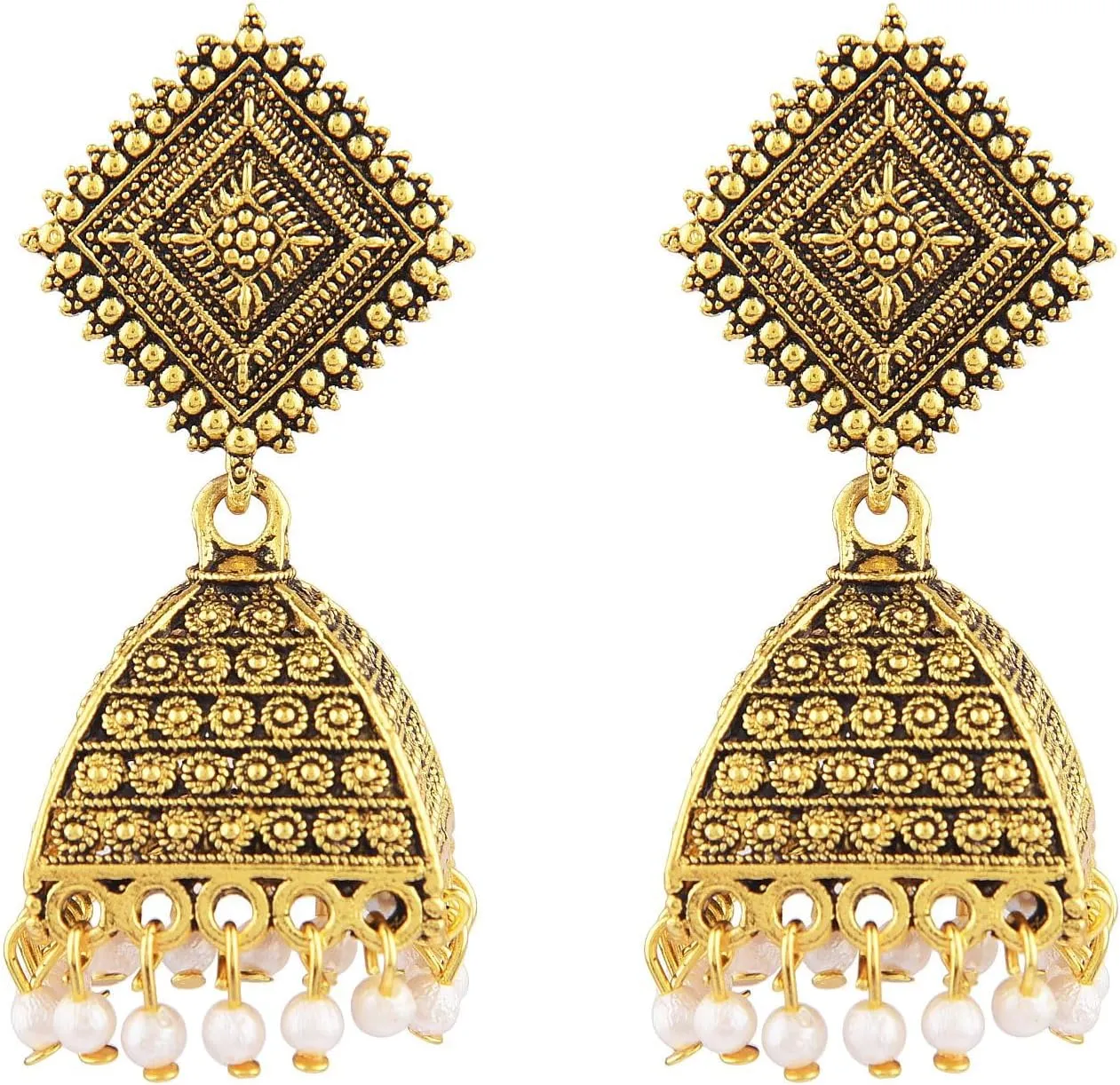 Efulgenz Indian Earring for Women Boho Vintage Antique Tribal Oxidized Faux Pearl Jhumka Jhumki Earring Bollywood Fashion Statement Earrings Jewelry for Women