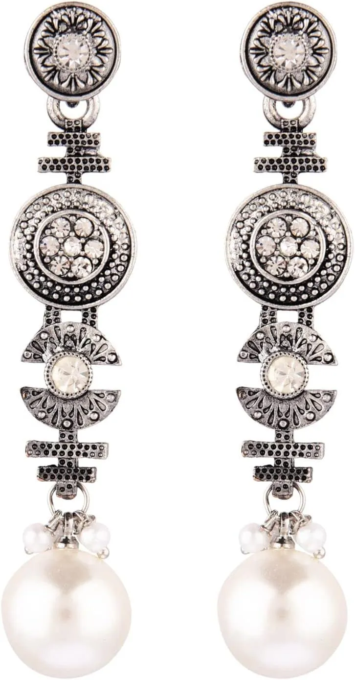 Efulgenz Indian Earrings for Women Boho Vintage Ethnic Tribal Indian Bollywood Crystal Pearl Drop Dangle Earrings Set