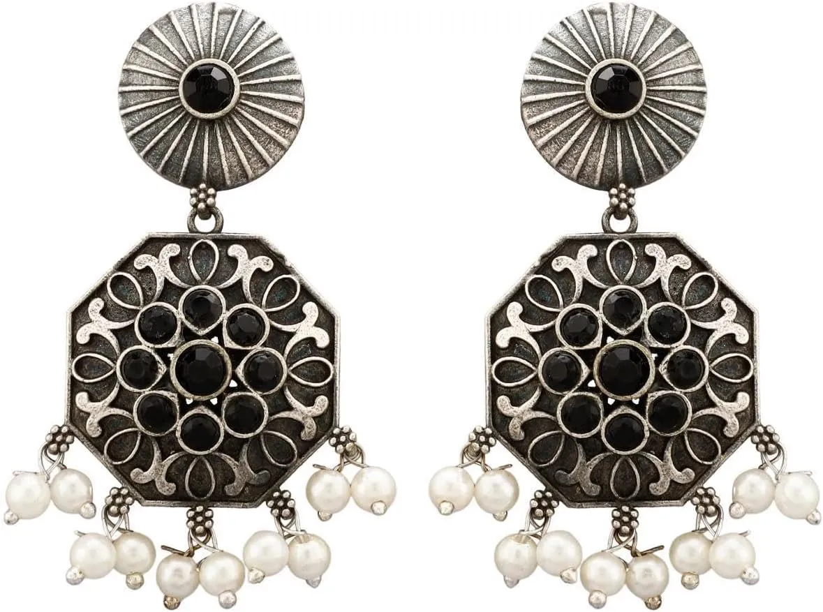 Efulgenz Indian Earrings for Women Crystal Faux Pearl Floral Earrings Set Dangle Earrings Bohemian Fashion Statement Earrings Jewelry for Women