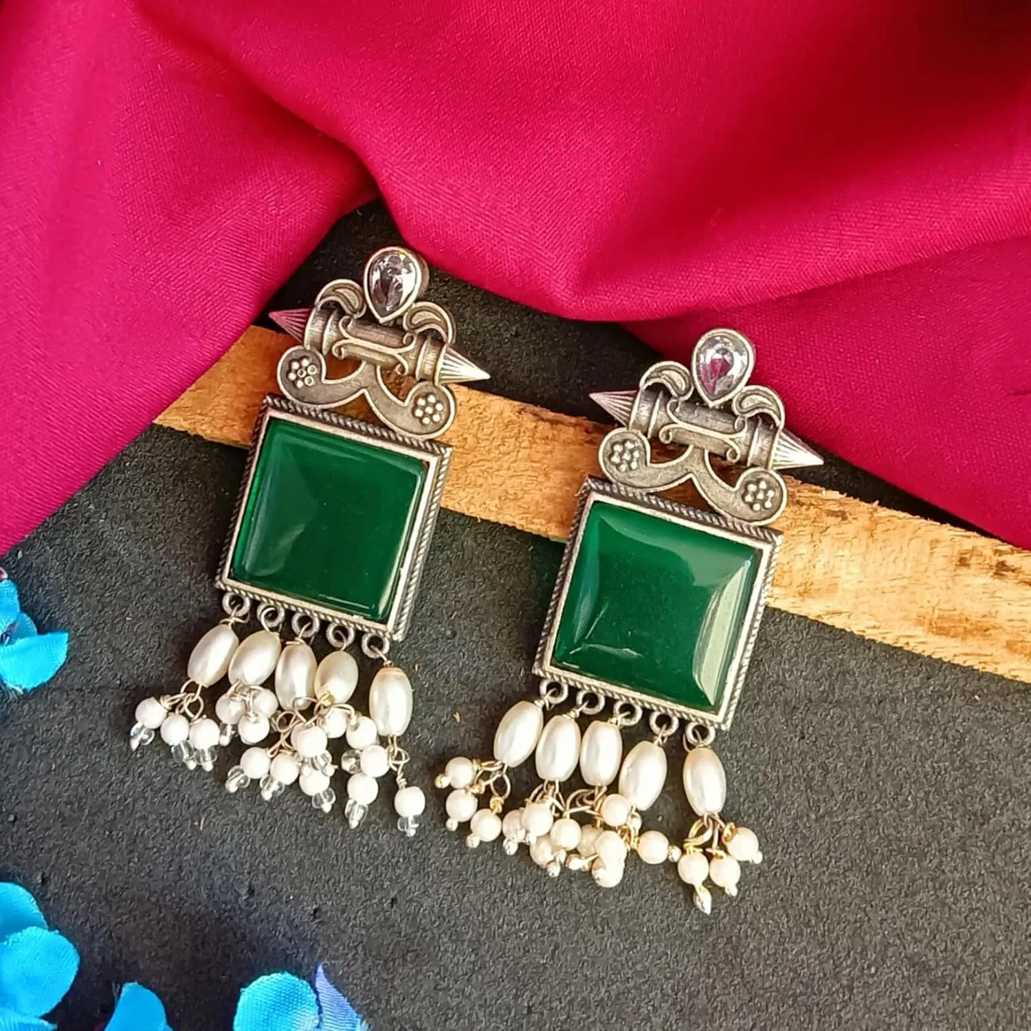 Efulgenz Indian Earrings for Women Earrings Set Crystal Faux Pearl Dangle Earrings Geometric Bohemian Statement Earrings Jewelry Set for Women