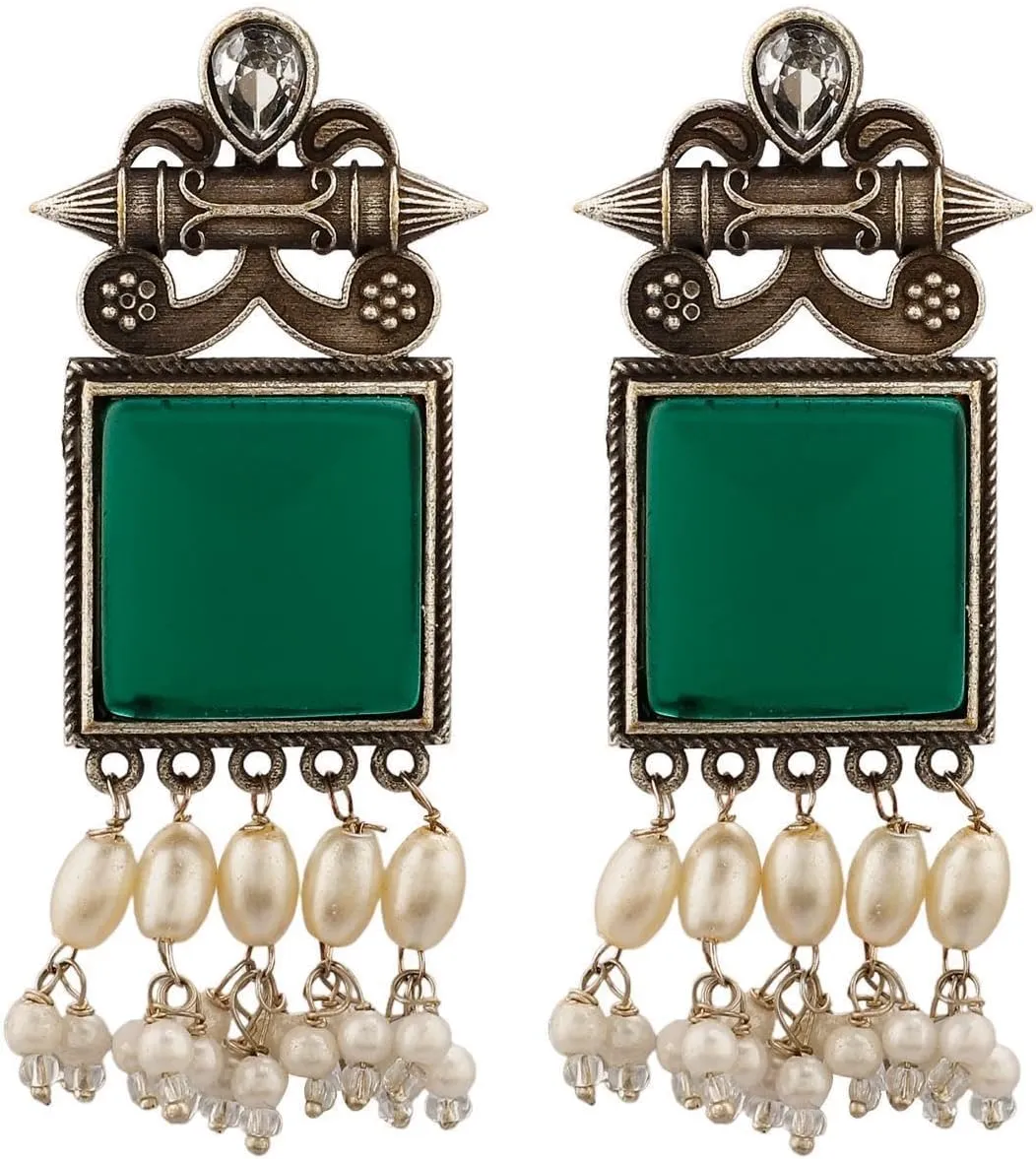 Efulgenz Indian Earrings for Women Earrings Set Crystal Faux Pearl Dangle Earrings Geometric Bohemian Statement Earrings Jewelry Set for Women