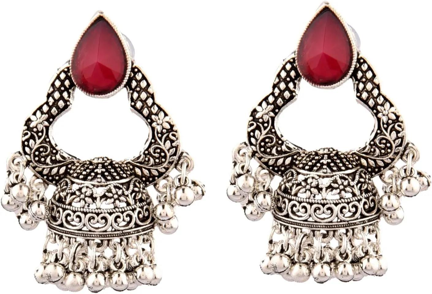 Efulgenz Indian Oxidized Jewelry Antique Boho Oxidized Indian Earrings for Women Crystal Oxidized Drop Dangle Earrings Set Bohemian Statement Jewelry Set for Women