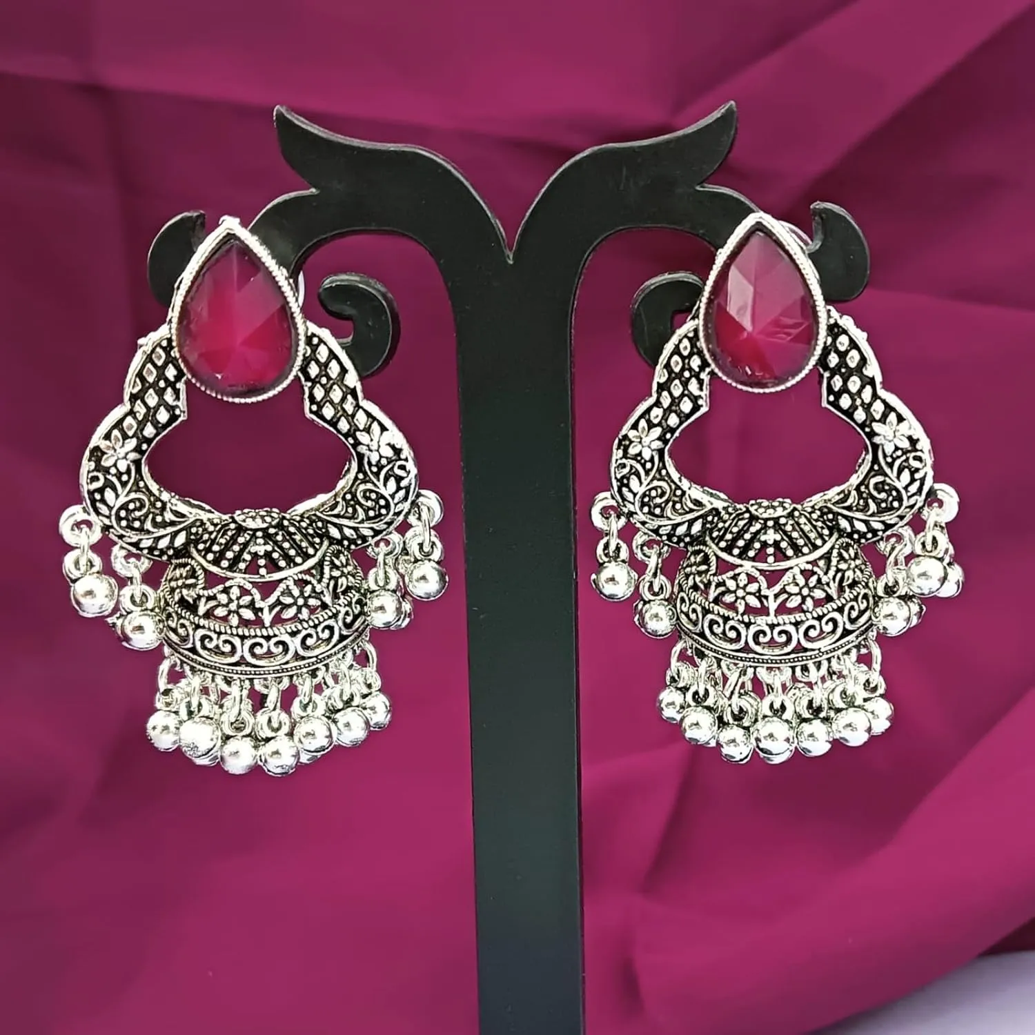 Efulgenz Indian Oxidized Jewelry Antique Boho Oxidized Indian Earrings for Women Crystal Oxidized Drop Dangle Earrings Set Bohemian Statement Jewelry Set for Women