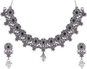Efulgenz Indian Oxidized Jewelry Indian Jewelry Sets for Women Boho Vintage Antique Crystal Choker Necklace Set Earring for Women Oxidized Jewelry