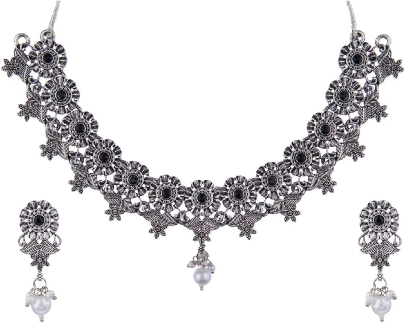 Efulgenz Indian Oxidized Jewelry Indian Jewelry Sets for Women Boho Vintage Antique Crystal Choker Necklace Set Earring for Women Oxidized Jewelry