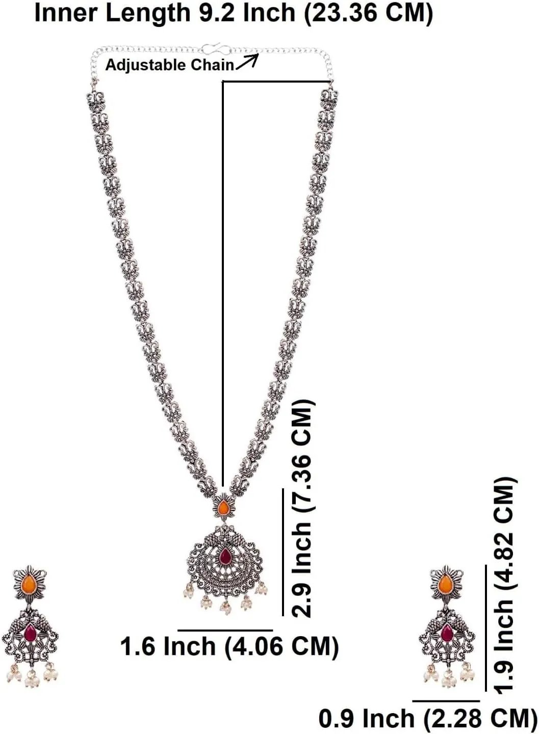 Efulgenz Oxidized Indian Jewelry Sets Long Pendant Choker Necklace Earrings Set Oxidized Antique Boho Crystal Faux Pearl Floral Necklace Dangle Earrings Bohemian Statement Jewelry Set for Women